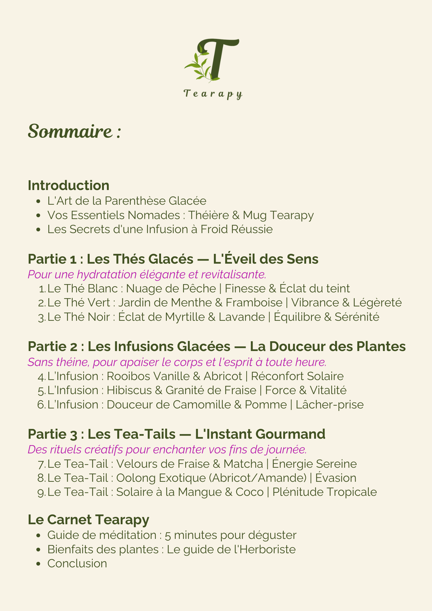 9 recettes glacées & rituels méditatifs - Printemps/Eté - Tearapy™