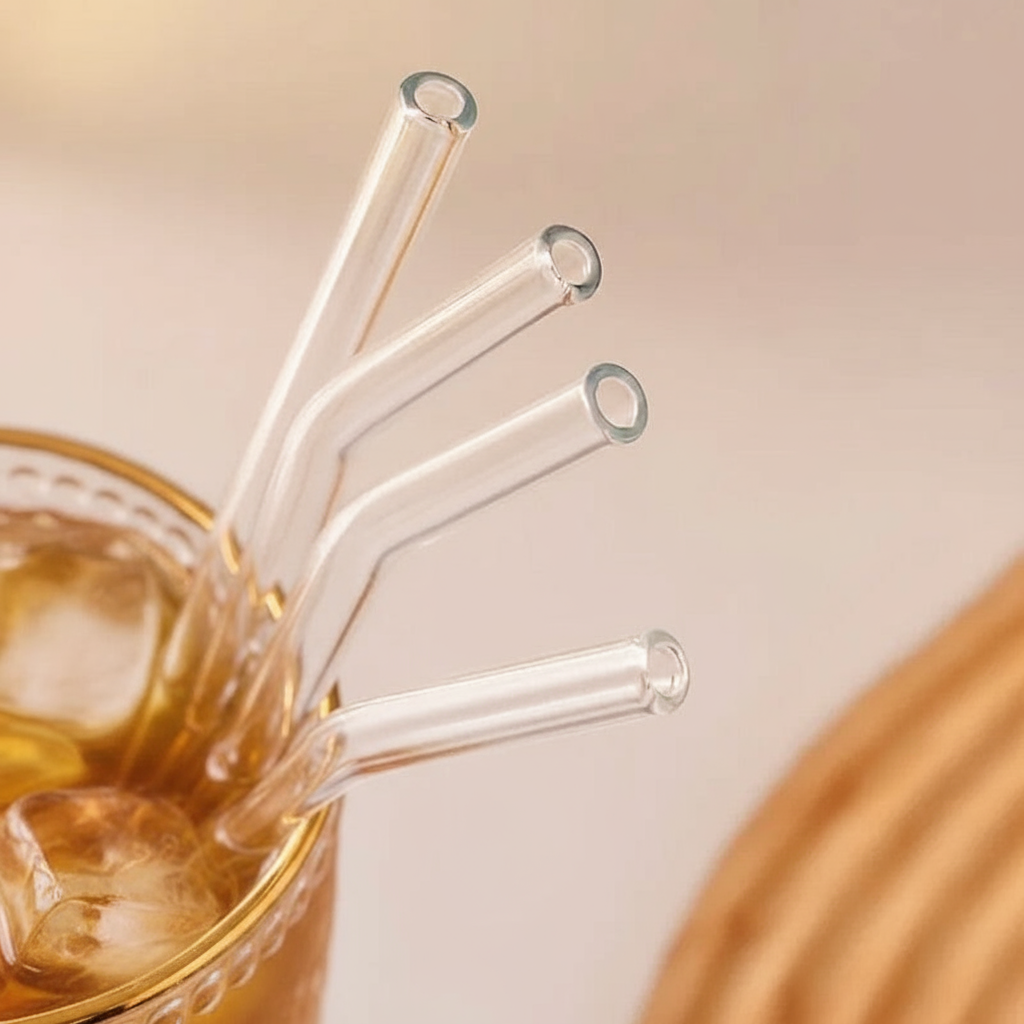 Set de 4 pailles réutilisable en verre “Essence Pure” + 1 brosse