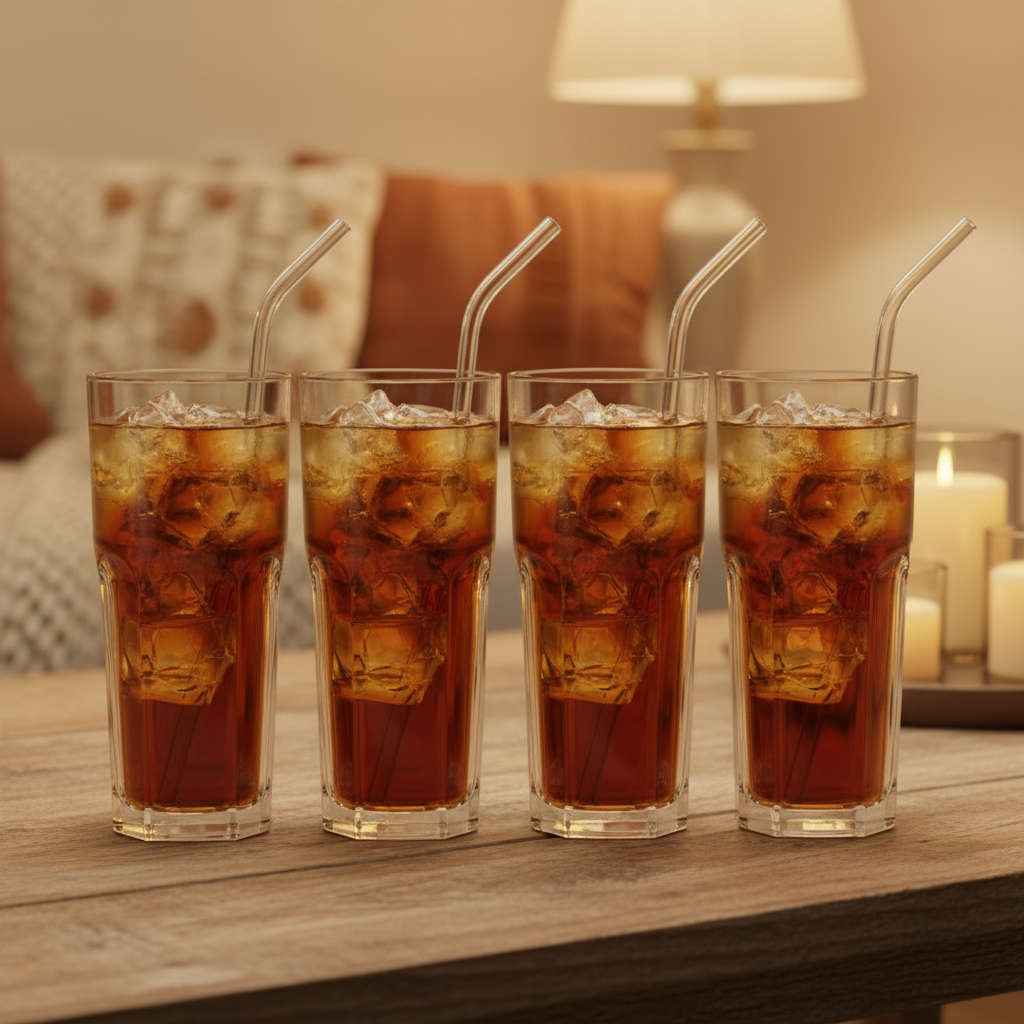 Pailles réutilisables en verre - “Pureté d’Été” – 8 pièces + 2 brosses de nettoyage